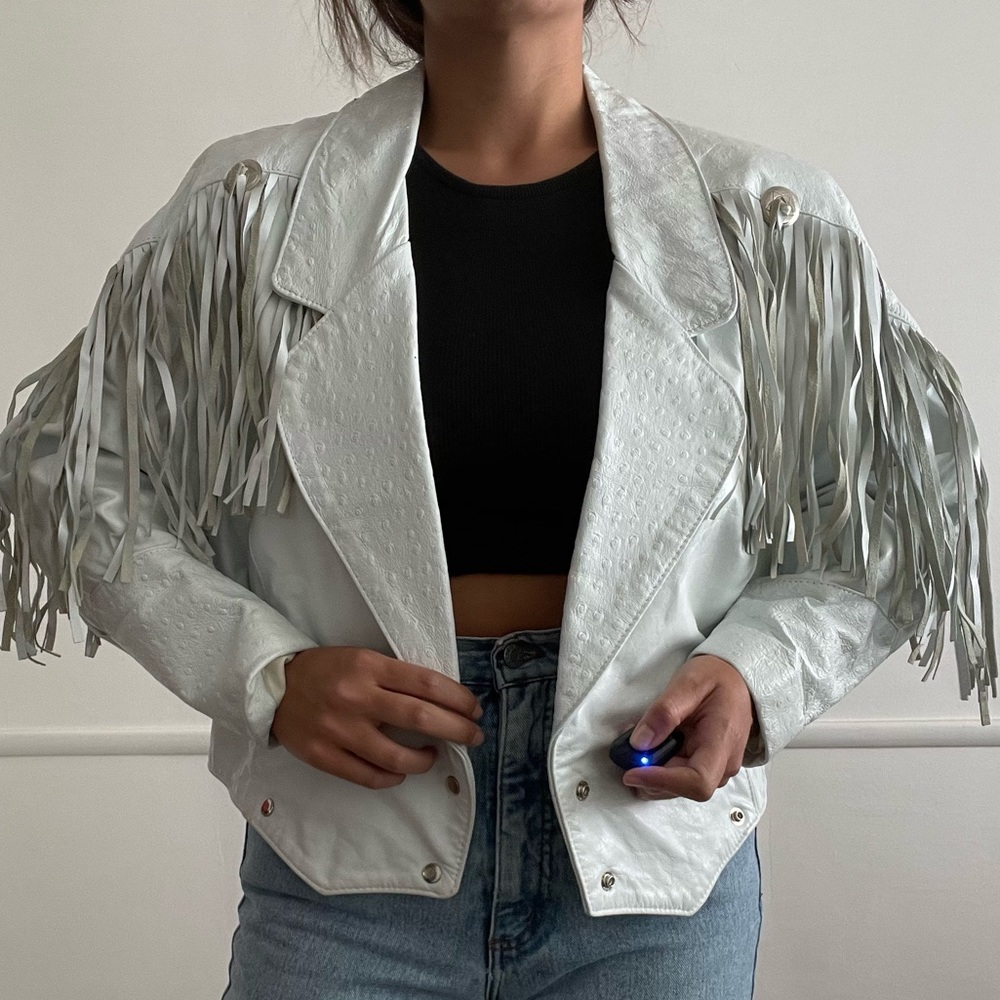 White leather fringe jacket
